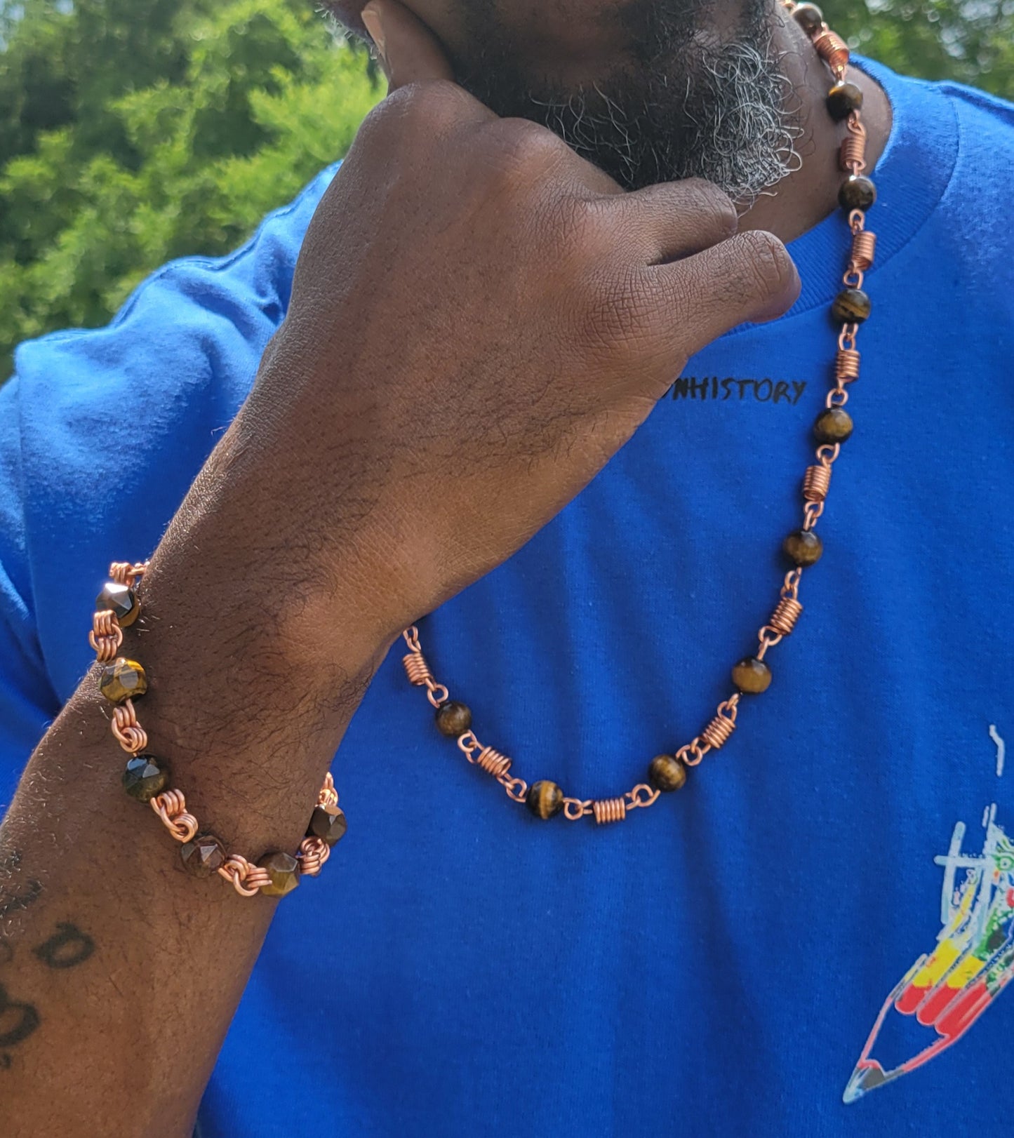 Tiger Eye Copper Link Neck Chain